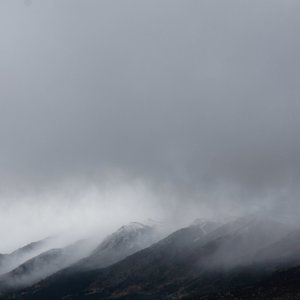 Teton Range in fog